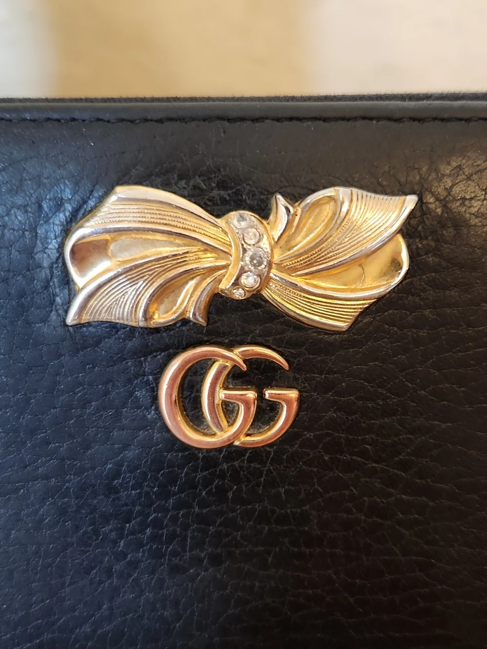 Gucci Maront Bow Black Leather Zipper Around Wallet - Picture 3 of 9